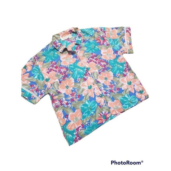 Vintage VICTORIA'S SECRET 90's Shirt Blouse PJ Top Floral Large Polyester Button